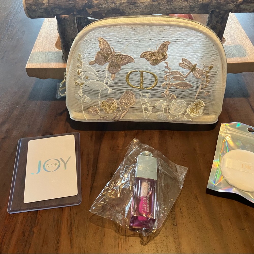 Dior Butterfly Embroidered Pouch with Lip Gloss - Picture 3 of 3